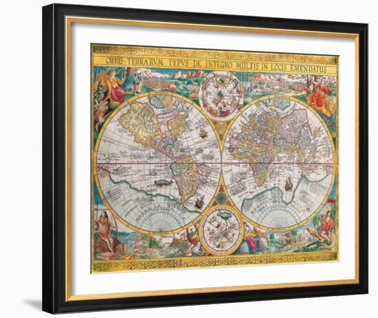 Antique Map, Orbis Terrarum, 1636-Jean Boisseau-Framed Art Print