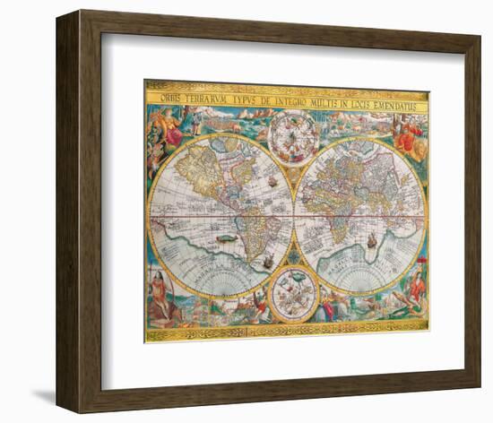 Antique Map, Orbis Terrarum, 1636-Jean Boisseau-Framed Premium Giclee Print