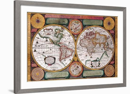 Antique Map, Terre Universelle, 1594-Petro Plancio-Framed Art Print