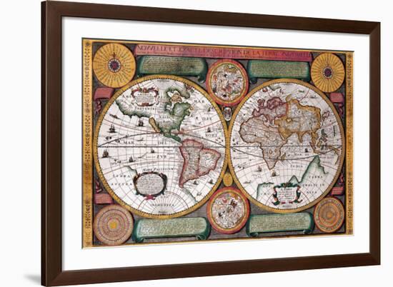 Antique Map, Terre Universelle, 1594-Petro Plancio-Framed Art Print