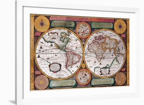 Antique Map, Terre Universelle, 1594-Petro Plancio-Framed Art Print