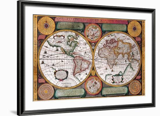 Antique Map, Terre Universelle, 1594-Petro Plancio-Framed Art Print