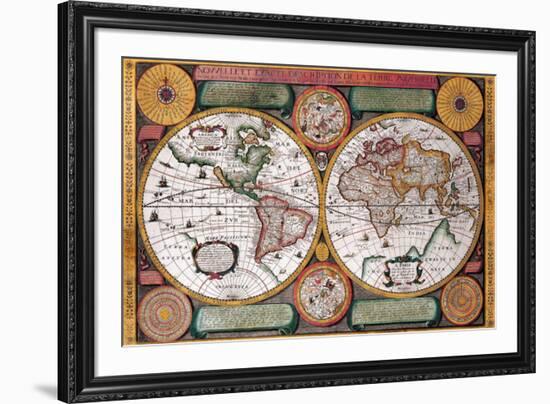 Antique Map, Terre Universelle, 1594-Petro Plancio-Framed Art Print