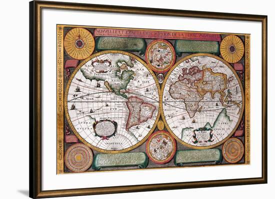 Antique Map, Terre Universelle, 1594-Petro Plancio-Framed Art Print