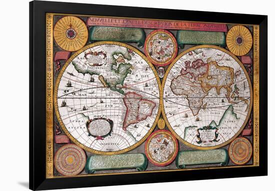 Antique Map, Terre Universelle, 1594-Petro Plancio-Framed Art Print