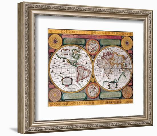 Antique Map, Terre Universelle, 1594-Petro Plancio-Framed Premium Giclee Print