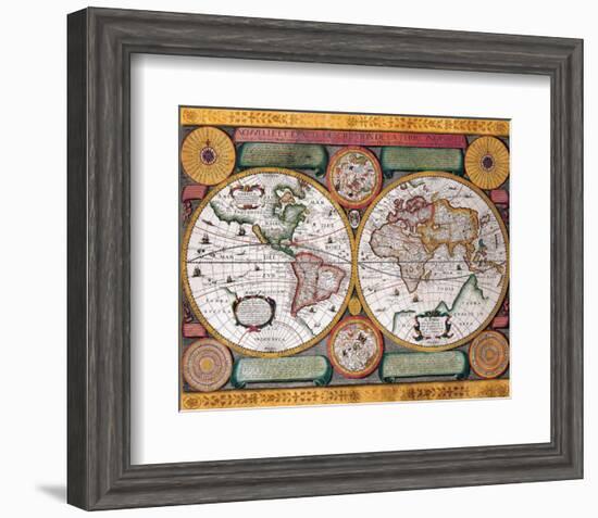 Antique Map, Terre Universelle, 1594-Petro Plancio-Framed Premium Giclee Print