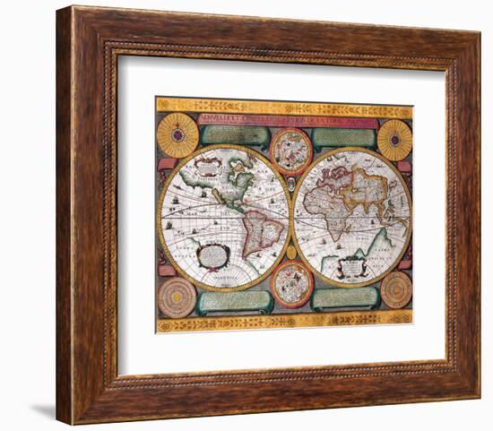 Antique Map, Terre Universelle, 1594-Petro Plancio-Framed Premium Giclee Print