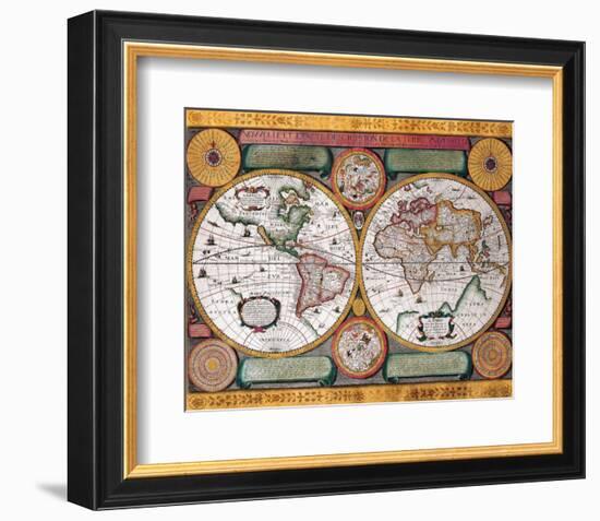 Antique Map, Terre Universelle, 1594-Petro Plancio-Framed Premium Giclee Print