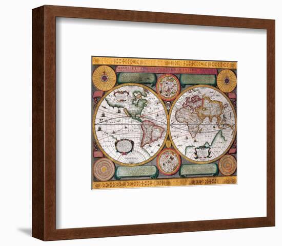 Antique Map, Terre Universelle, 1594-Petro Plancio-Framed Premium Giclee Print