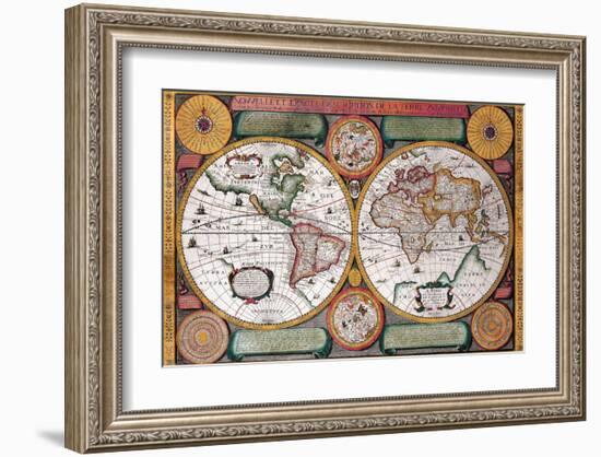 Antique Map, Terre Universelle, 1594-Petro Plancio-Framed Art Print