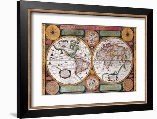 Antique Map, Terre Universelle, 1594-Petro Plancio-Framed Art Print