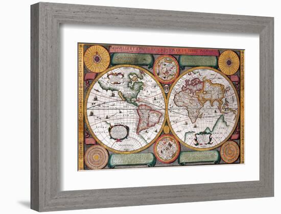 Antique Map, Terre Universelle, 1594-Petro Plancio-Framed Art Print