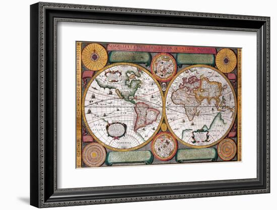 Antique Map, Terre Universelle, 1594-Petro Plancio-Framed Art Print