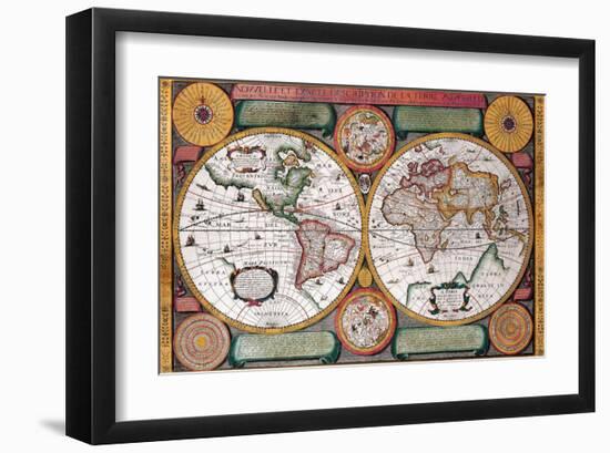 Antique Map, Terre Universelle, 1594-Petro Plancio-Framed Art Print