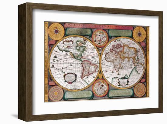 Antique Map, Terre Universelle, 1594-Petro Plancio-Framed Art Print