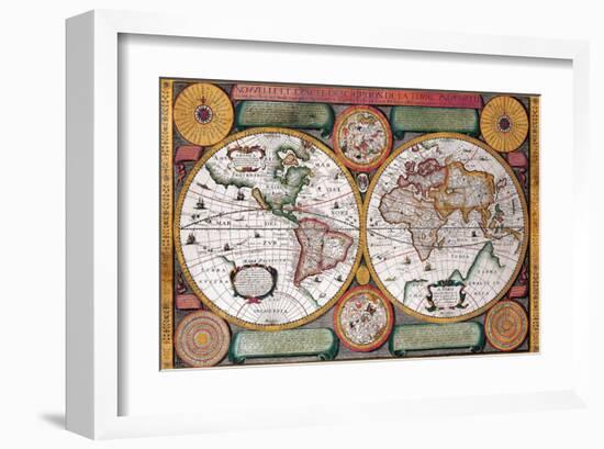 Antique Map, Terre Universelle, 1594-Petro Plancio-Framed Art Print