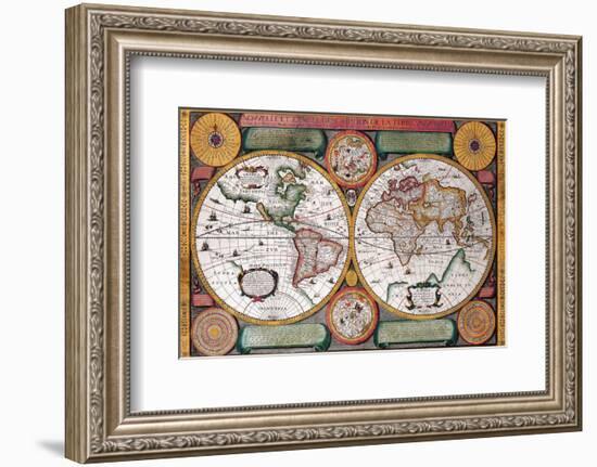 Antique Map, Terre Universelle, 1594-Petro Plancio-Framed Art Print