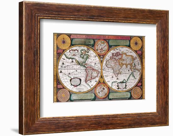 Antique Map, Terre Universelle, 1594-Petro Plancio-Framed Art Print