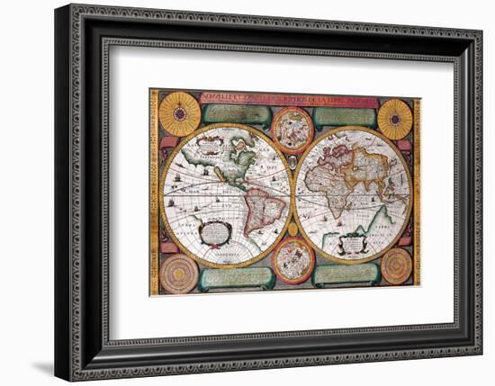 Antique Map, Terre Universelle, 1594-Petro Plancio-Framed Art Print