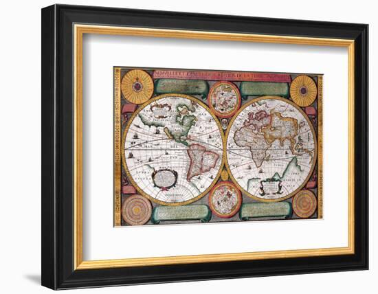 Antique Map, Terre Universelle, 1594-Petro Plancio-Framed Art Print