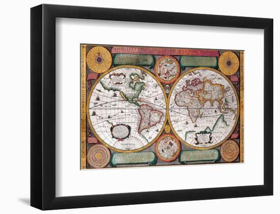 Antique Map, Terre Universelle, 1594-Petro Plancio-Framed Art Print