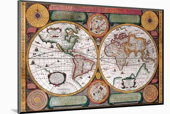 Antique Map, Terre Universelle, 1594-Petro Plancio-Mounted Art Print