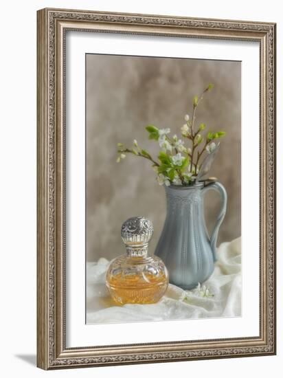 Antique Perfume Bottle with Antique Jug Filled with Spring Blossom-Amd Images-Framed Photographic Print