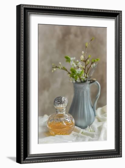 Antique Perfume Bottle with Antique Jug Filled with Spring Blossom-Amd Images-Framed Photographic Print