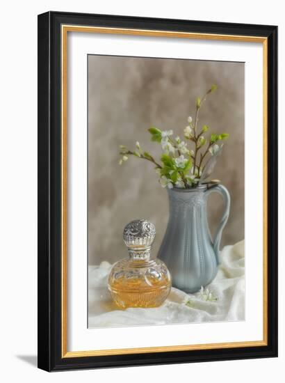 Antique Perfume Bottle with Antique Jug Filled with Spring Blossom-Amd Images-Framed Photographic Print