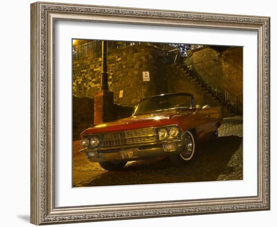 Antique Red Cadillac Parked in the Historic District, Savannah, Georgia, USA-Joanne Wells-Framed Premium Photographic Print