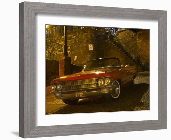 Antique Red Cadillac Parked in the Historic District, Savannah, Georgia, USA-Joanne Wells-Framed Premium Photographic Print