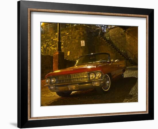 Antique Red Cadillac Parked in the Historic District, Savannah, Georgia, USA-Joanne Wells-Framed Premium Photographic Print