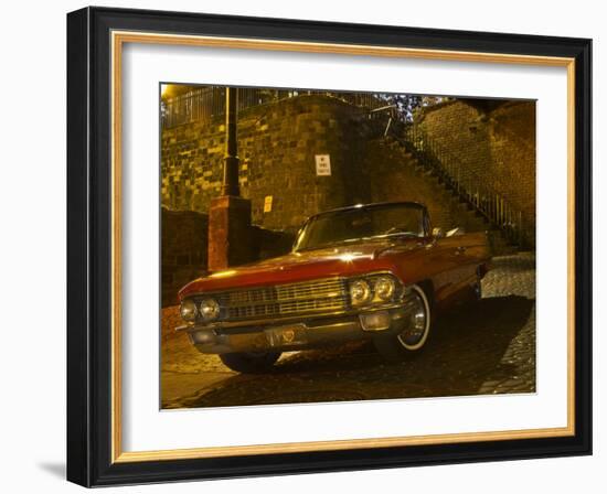 Antique Red Cadillac Parked in the Historic District, Savannah, Georgia, USA-Joanne Wells-Framed Premium Photographic Print