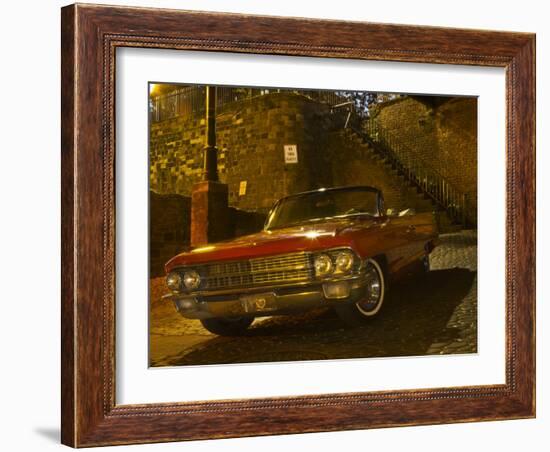 Antique Red Cadillac Parked in the Historic District, Savannah, Georgia, USA-Joanne Wells-Framed Photographic Print