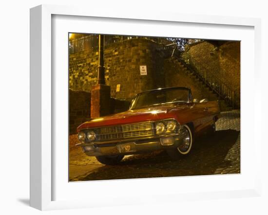 Antique Red Cadillac Parked in the Historic District, Savannah, Georgia, USA-Joanne Wells-Framed Photographic Print