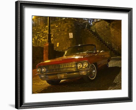 Antique Red Cadillac Parked in the Historic District, Savannah, Georgia, USA-Joanne Wells-Framed Photographic Print