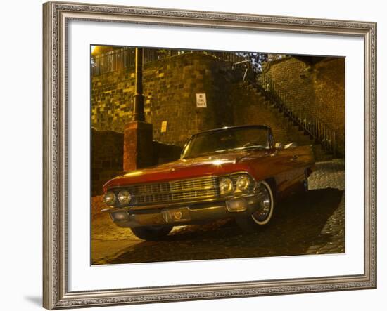 Antique Red Cadillac Parked in the Historic District, Savannah, Georgia, USA-Joanne Wells-Framed Photographic Print