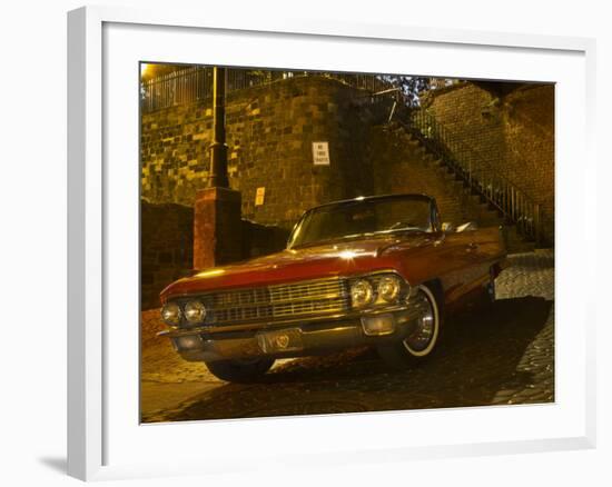 Antique Red Cadillac Parked in the Historic District, Savannah, Georgia, USA-Joanne Wells-Framed Photographic Print