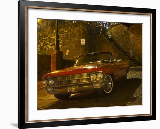 Antique Red Cadillac Parked in the Historic District, Savannah, Georgia, USA-Joanne Wells-Framed Photographic Print