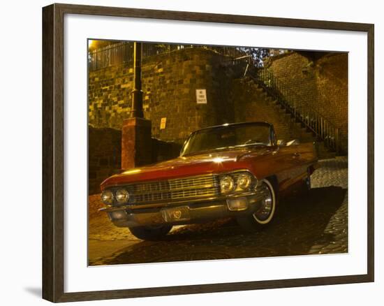 Antique Red Cadillac Parked in the Historic District, Savannah, Georgia, USA-Joanne Wells-Framed Photographic Print