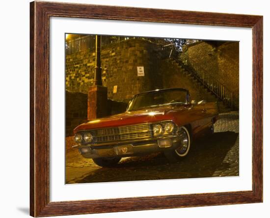 Antique Red Cadillac Parked in the Historic District, Savannah, Georgia, USA-Joanne Wells-Framed Photographic Print