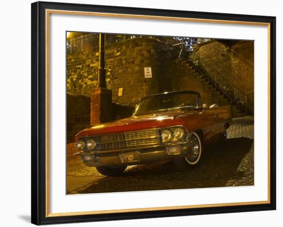 Antique Red Cadillac Parked in the Historic District, Savannah, Georgia, USA-Joanne Wells-Framed Photographic Print