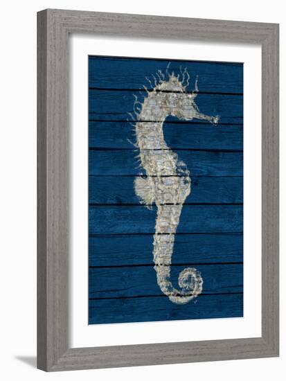 Antique Seahorse on Blue I-Patricia Pinto-Framed Art Print