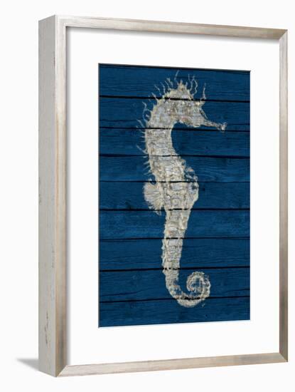 Antique Seahorse on Blue I-Patricia Pinto-Framed Art Print