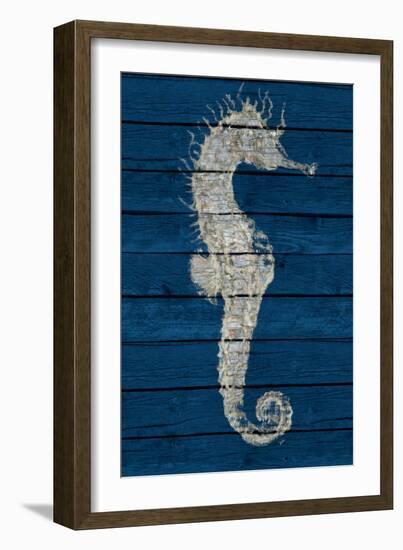 Antique Seahorse on Blue I-Patricia Pinto-Framed Art Print