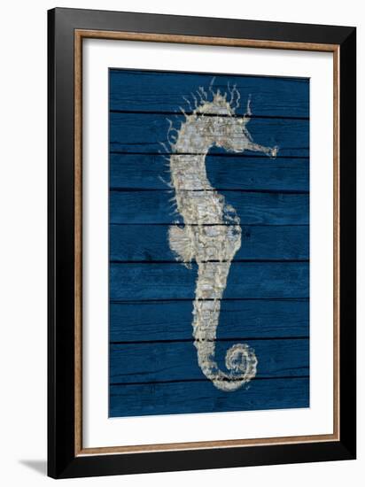 Antique Seahorse on Blue I-Patricia Pinto-Framed Art Print