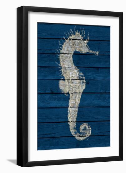 Antique Seahorse on Blue I-Patricia Pinto-Framed Art Print