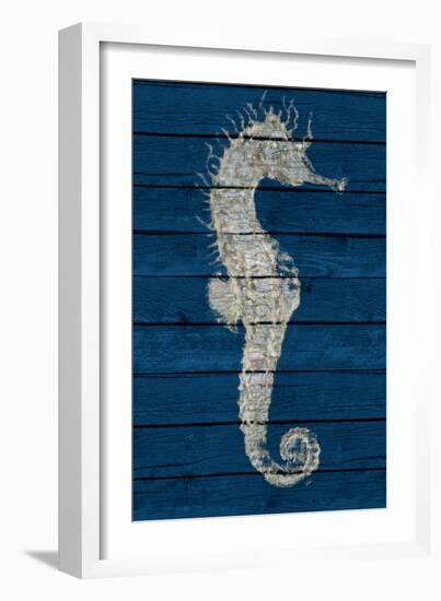 Antique Seahorse on Blue I-Patricia Pinto-Framed Art Print