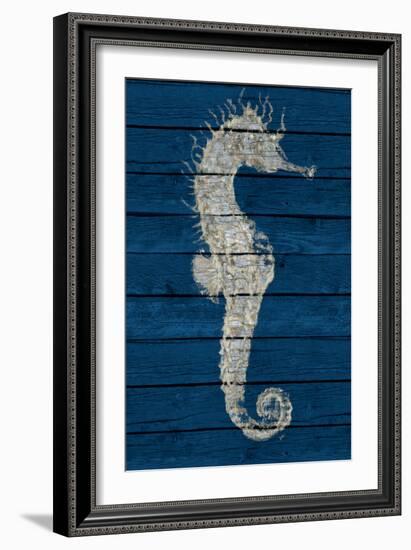 Antique Seahorse on Blue I-Patricia Pinto-Framed Art Print